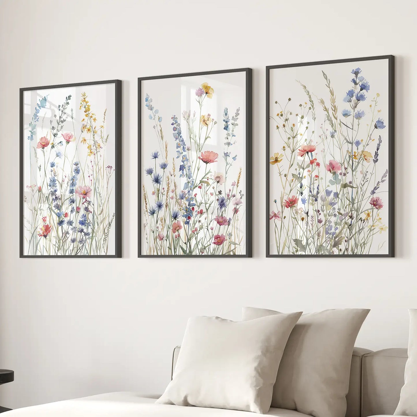 Wildflower Watercolor Wall Art Set of 3 Prints