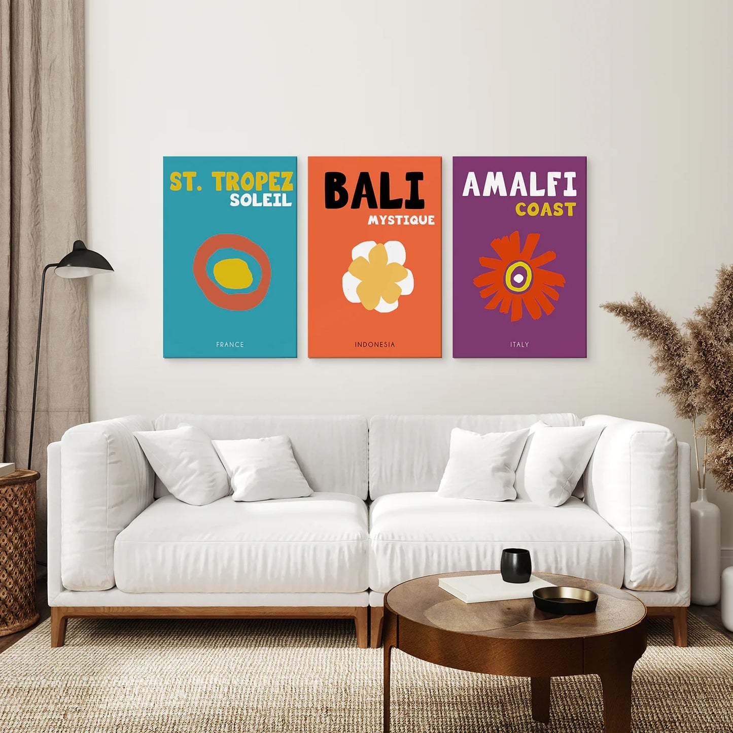 Preppy Travel Wall Art Set of 3, Colorful Poster Bundle