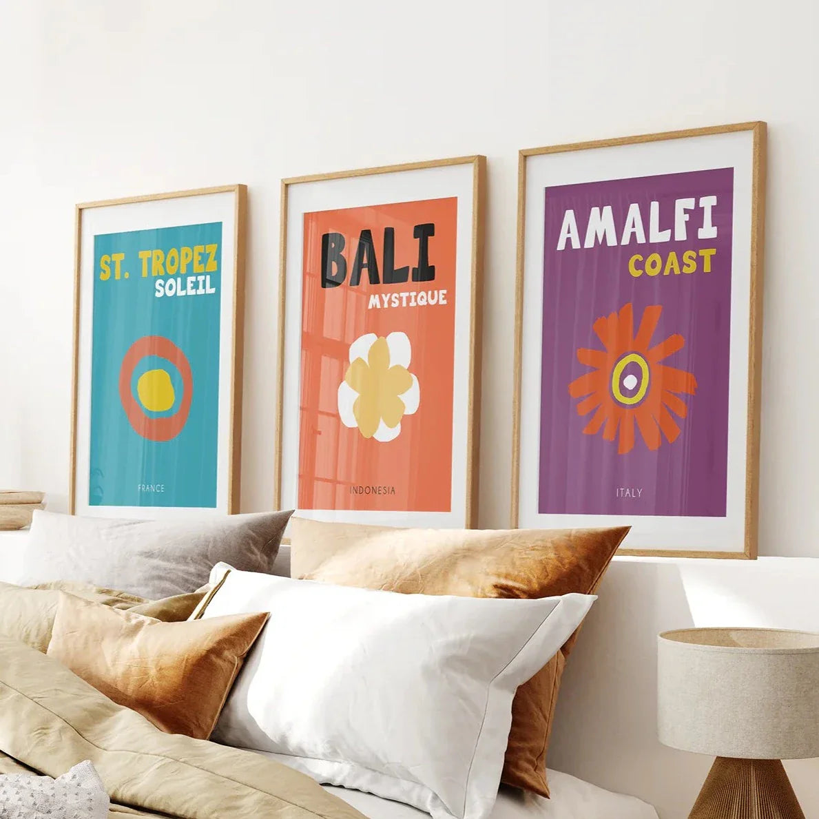 Preppy colorful travel wall art set of 3