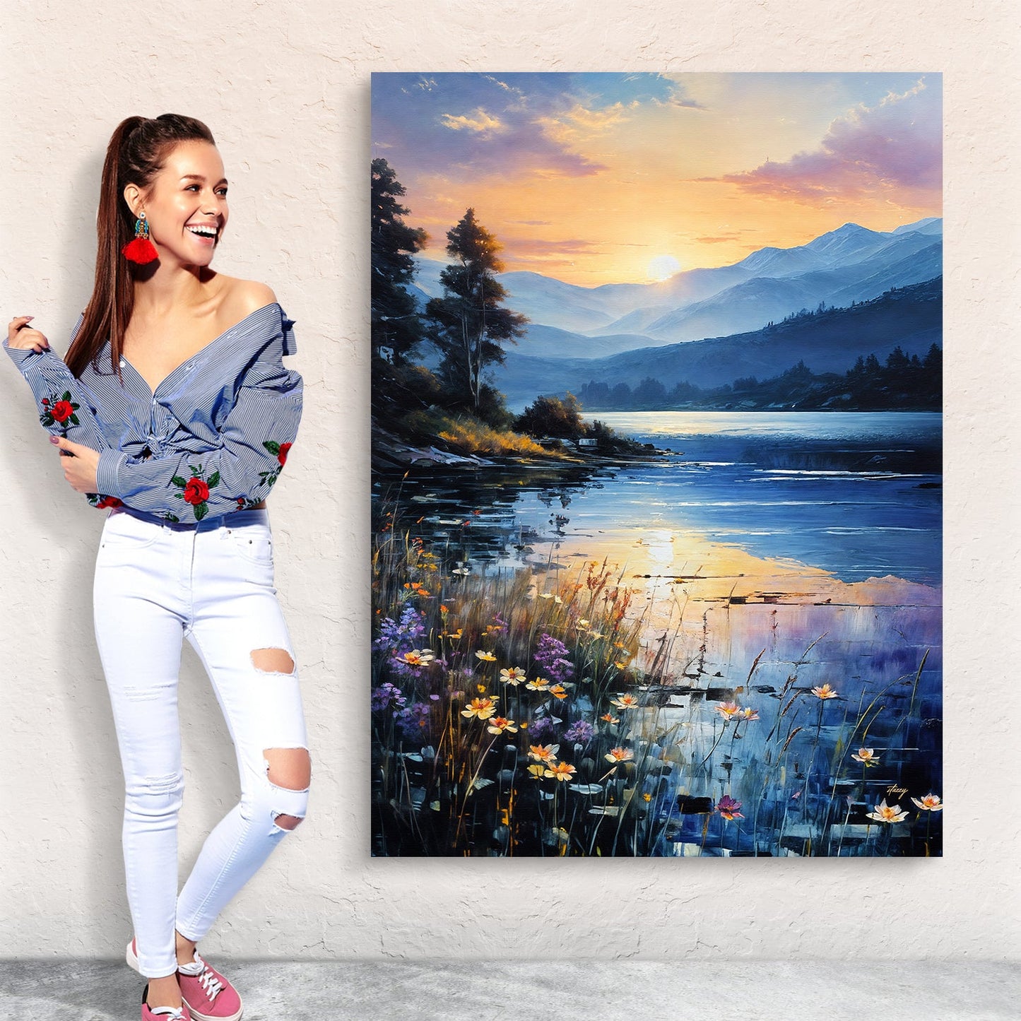 Sunset Journey Lake Sunset Landscape Canvas Wall Art
