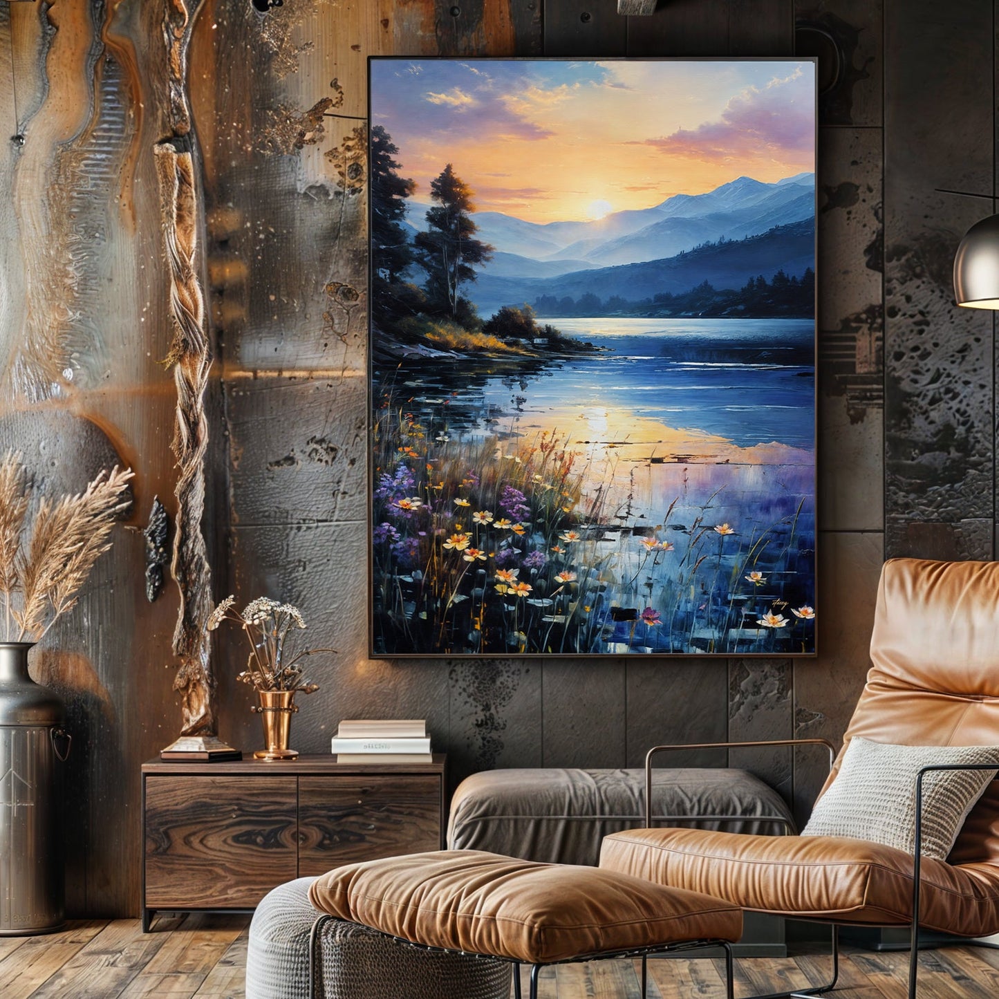 Sunset Journey Lake Sunset Landscape Canvas Wall Art