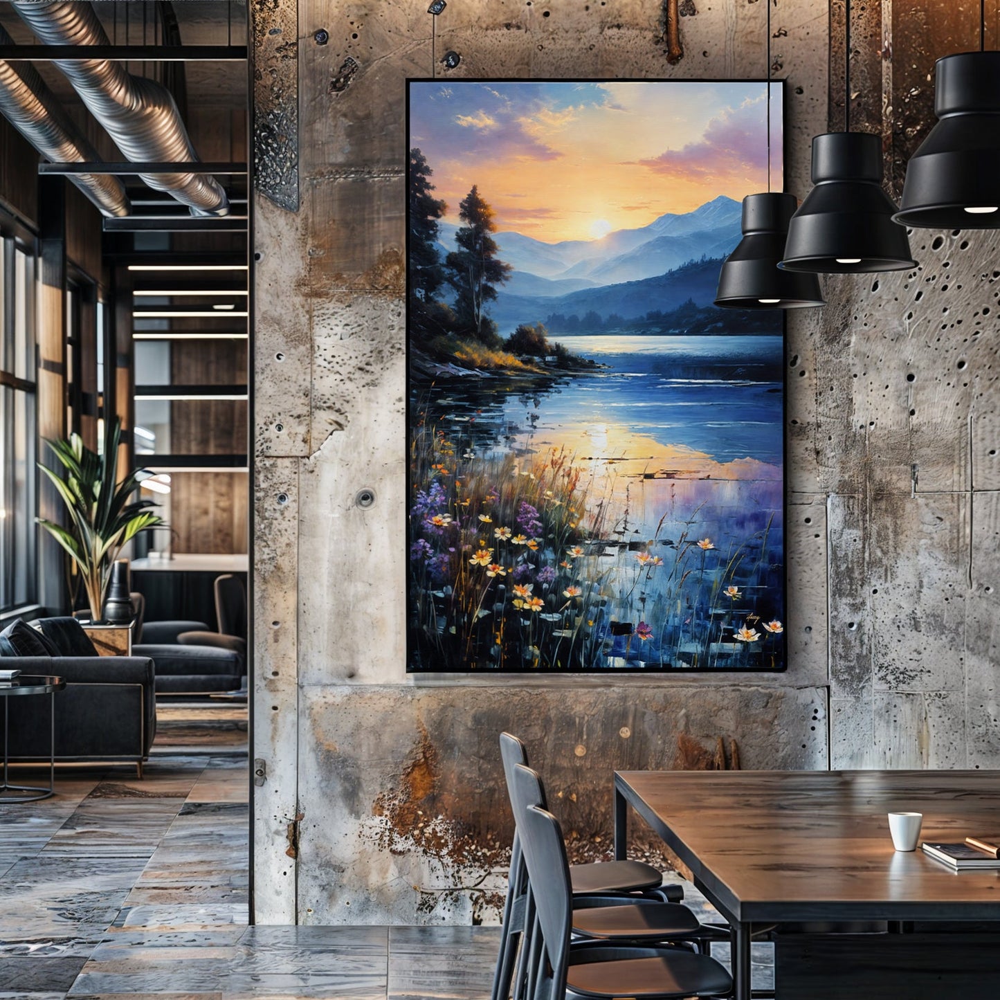 Sunset Journey Lake Sunset Landscape Canvas Wall Art
