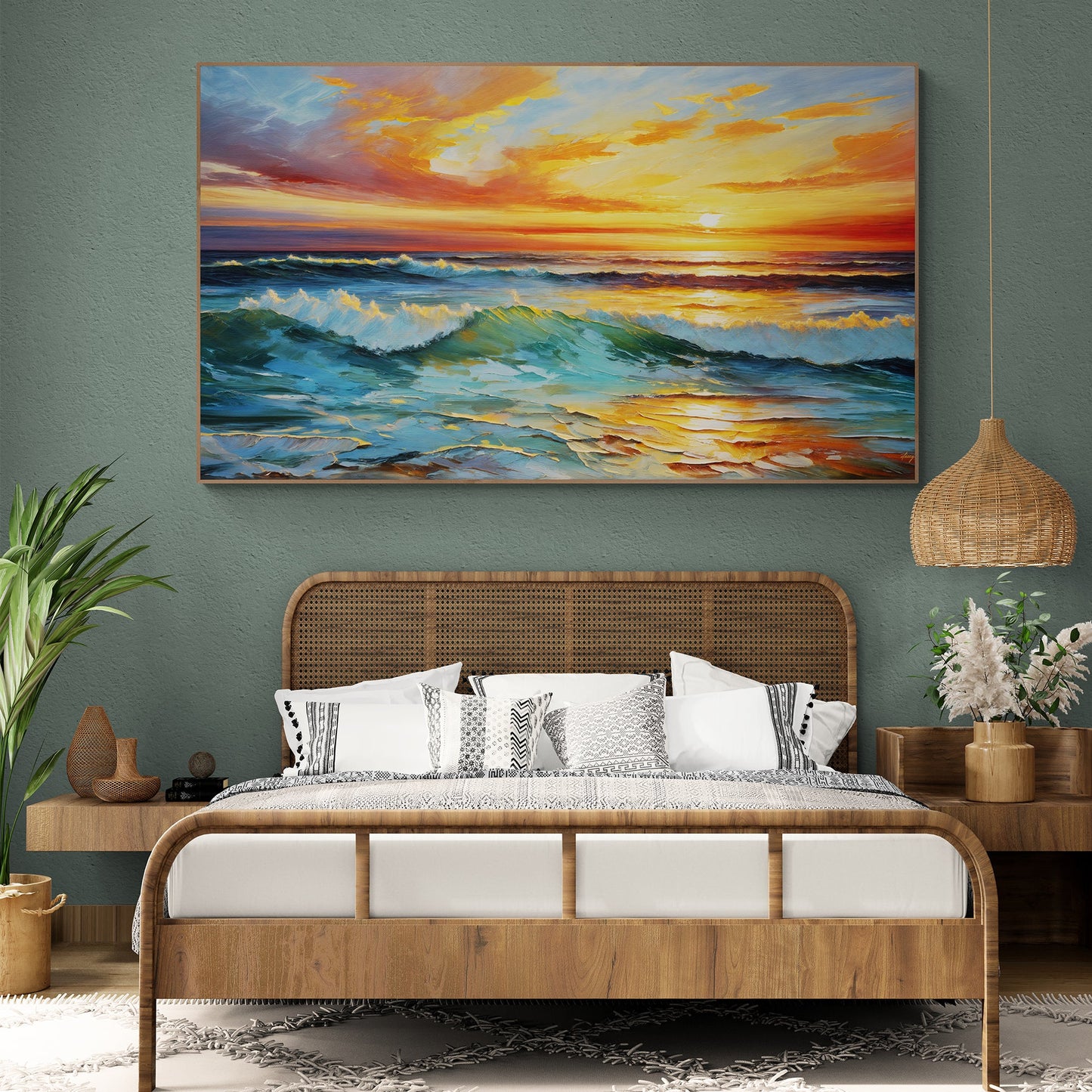 Sunset Surge Ocean Waves Canvas Wall Art