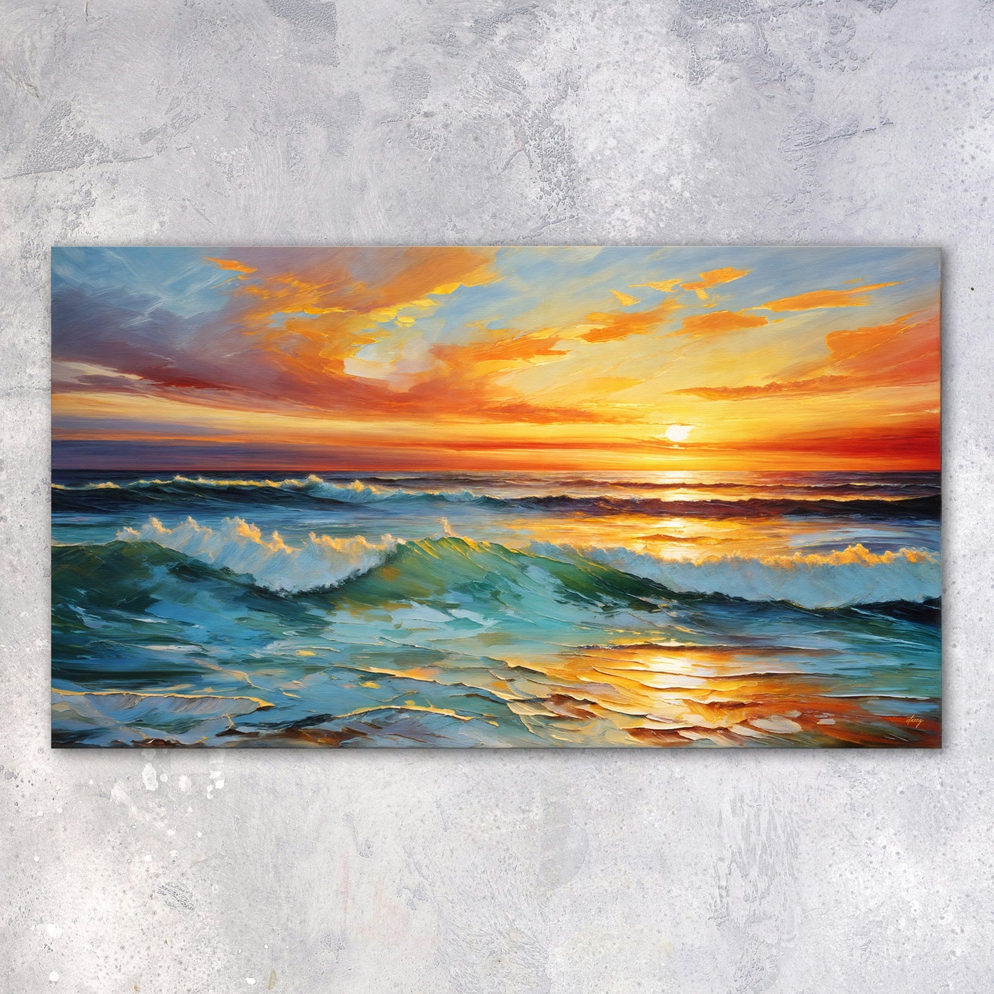 Sunset Surge Ocean Waves Canvas Wall Art