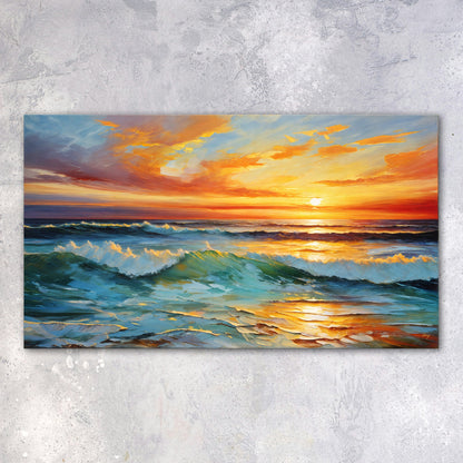 Sunset Surge Ocean Waves Canvas Wall Art