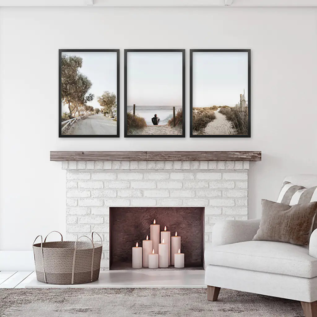 Surfer Beach Wall Art Set of 3. Coastal Triptych
