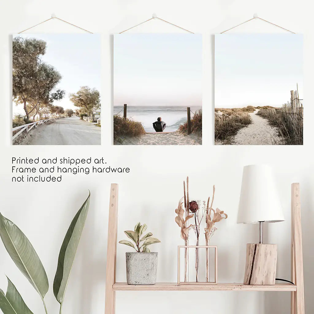 Surfer Beach Wall Art Set of 3. Coastal Triptych