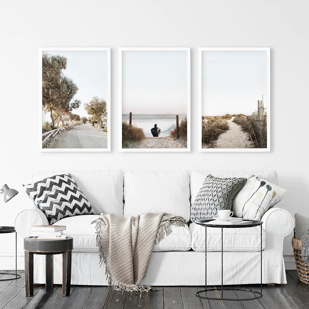 Surfer Beach Wall Art Set of 3. Coastal Triptych