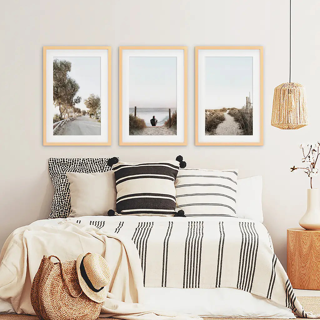 Surfer Beach Wall Art Set of 3. Coastal Triptych