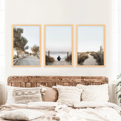Surfer Beach Wall Art Set of 3. Coastal Triptych