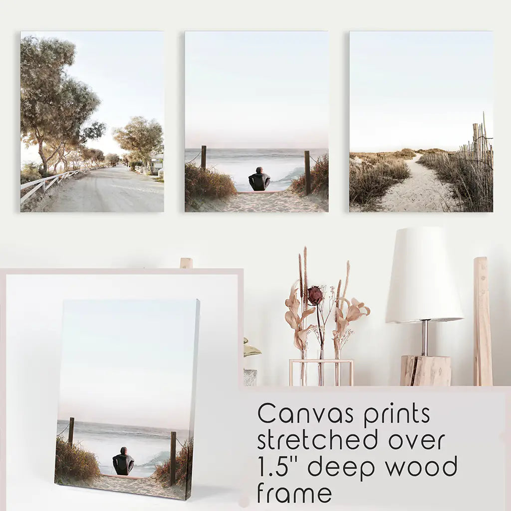 Surfer Beach Wall Art Set of 3. Coastal Triptych