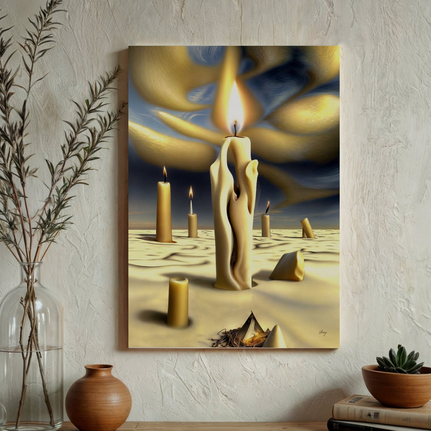 Surreal Flames dreamlike melting candles canvas wall art with mysterious backdrop