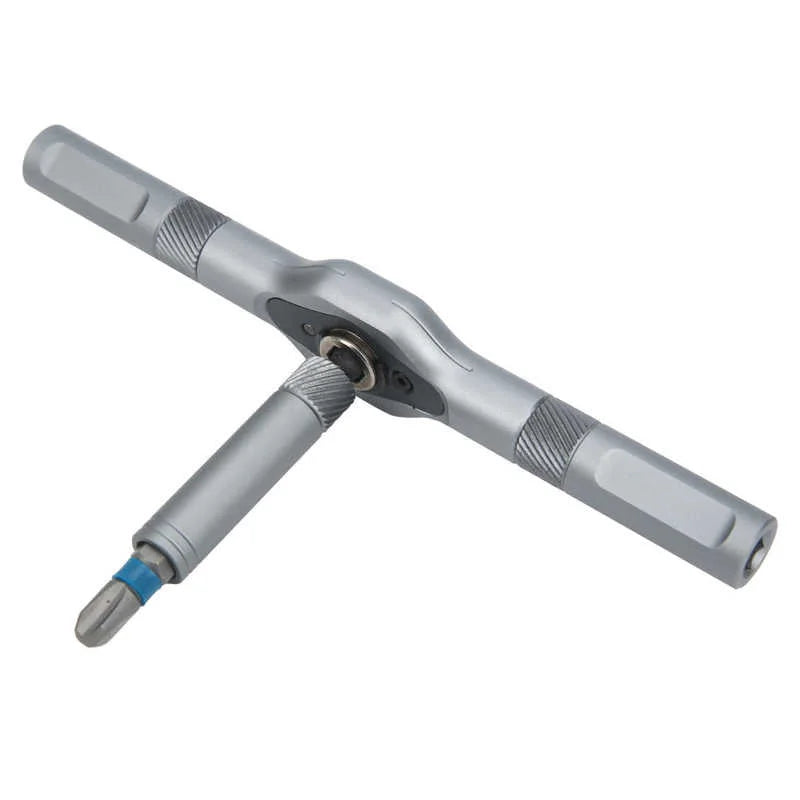 T-handle ratchet screwdriver with metal body and interchangeable bit holder