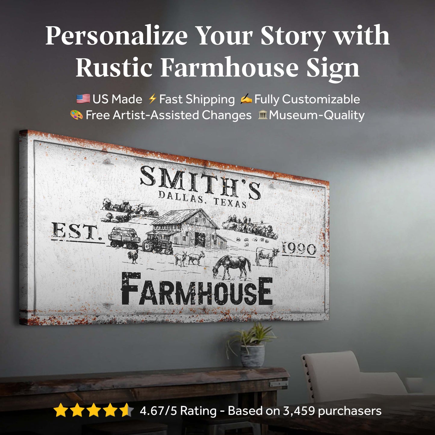 Rustic Farmhouse Personalized Sign II Canvas Wall Art