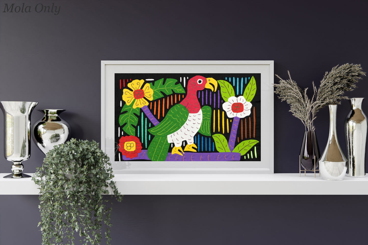 Redhead Bird Mola Tapestry Folk Art Wall Hanging