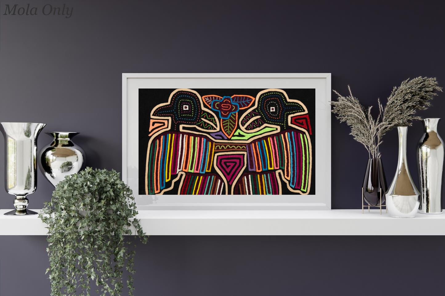 Rainbow Gossip Bird Mola Tapestry Folk Art Wall Hanging