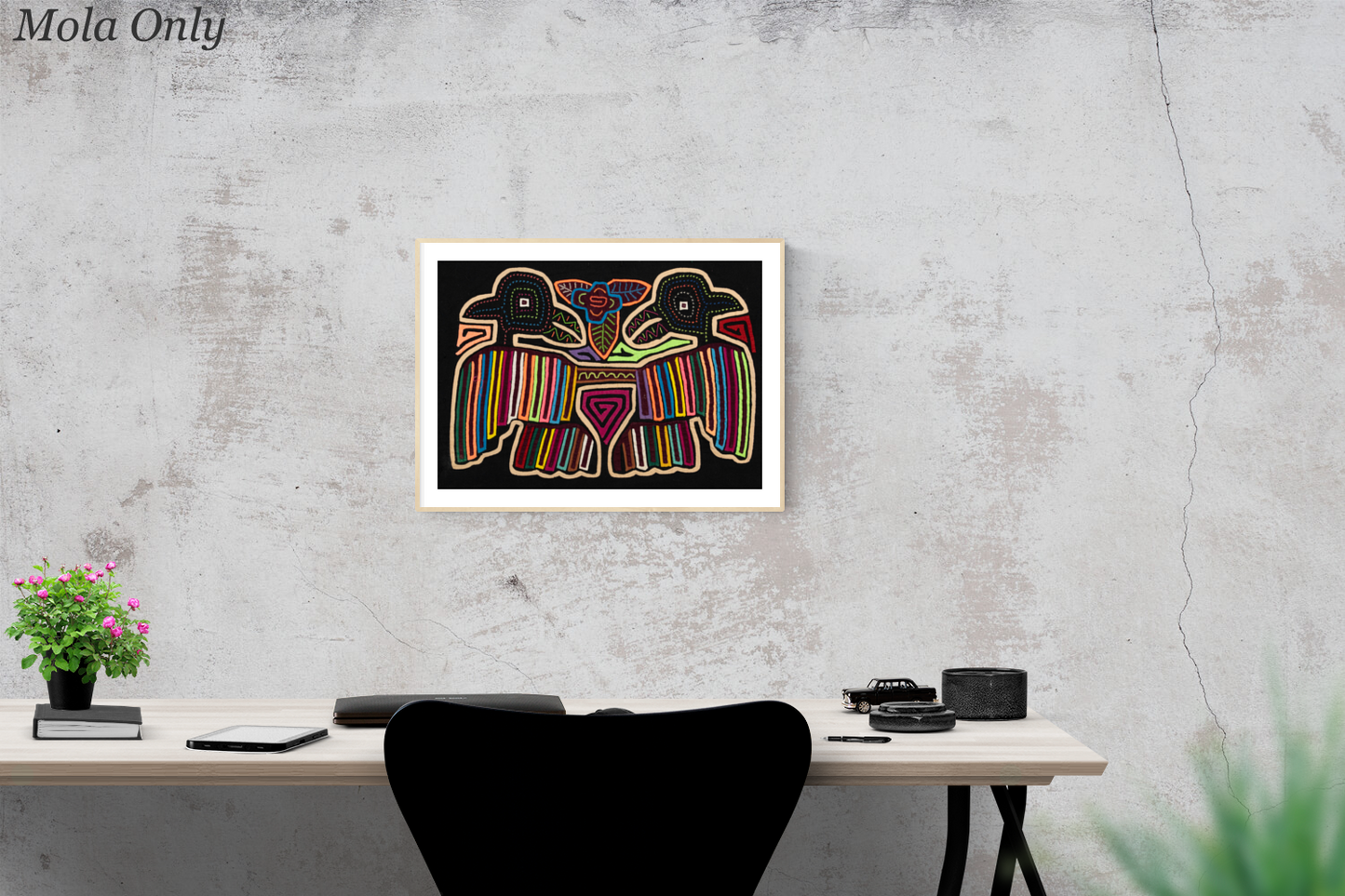 Rainbow Gossip Bird Mola Tapestry Folk Art Wall Hanging