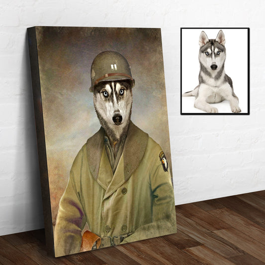Personalized husky military dog pet portrait canvas sign