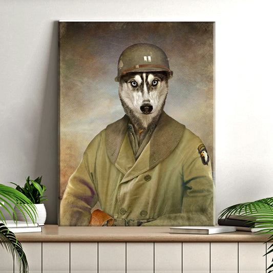 Husky Military Dog Pet Portrait Canvas Sign
