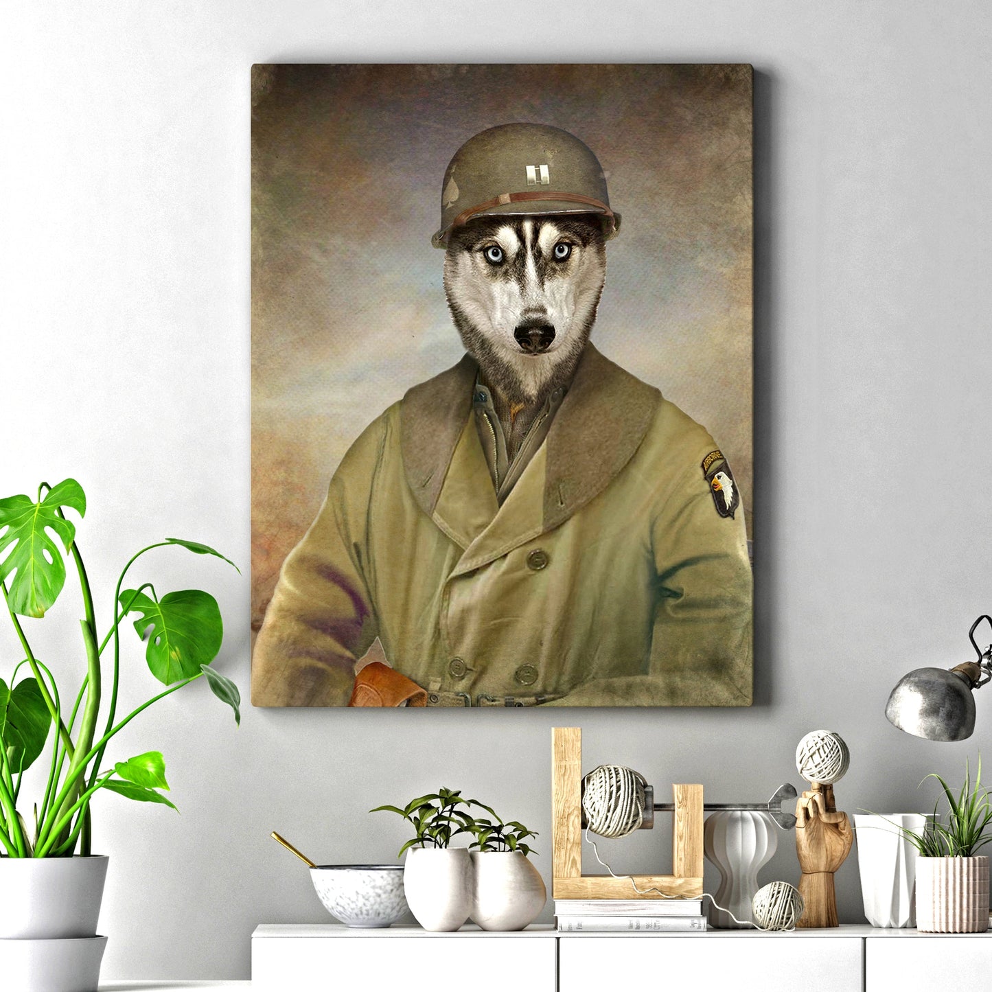 Husky Military Dog Pet Portrait Canvas Sign