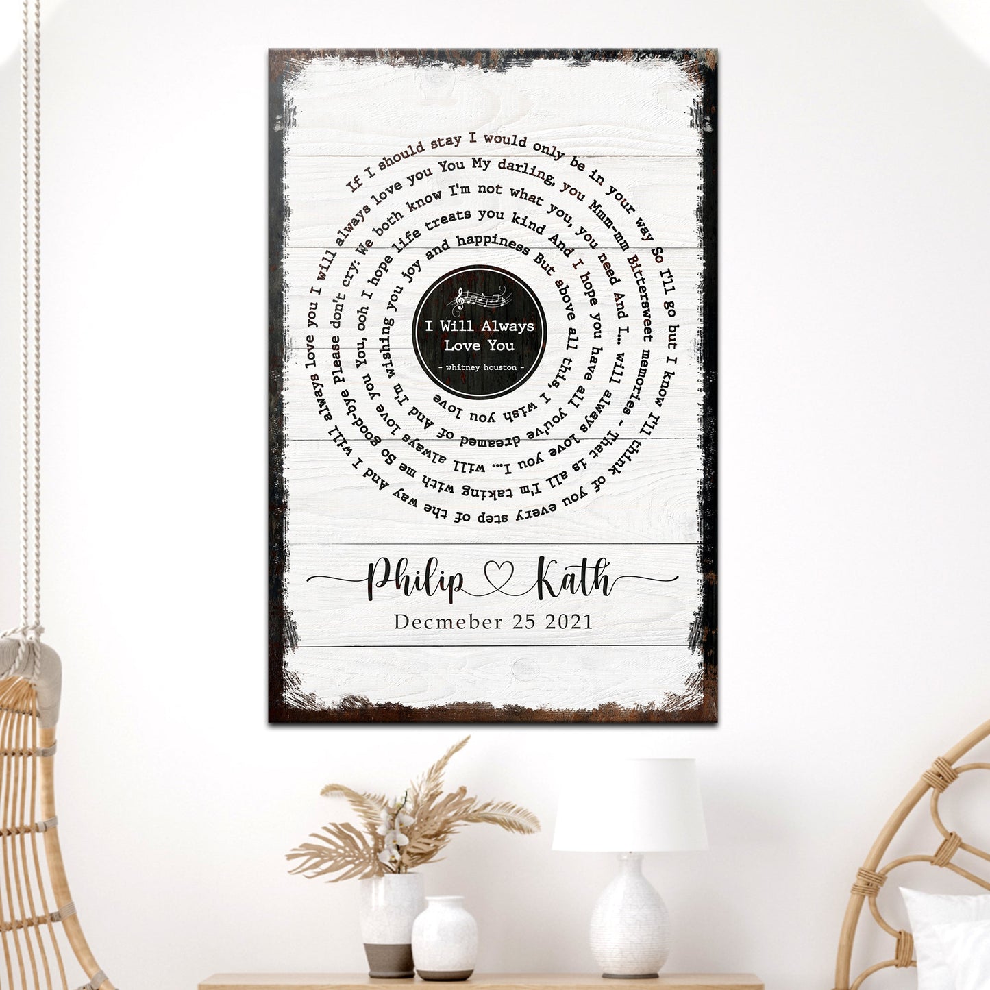 Custom song lyrics personalized canvas sign with chosen lyrics in rustic word art