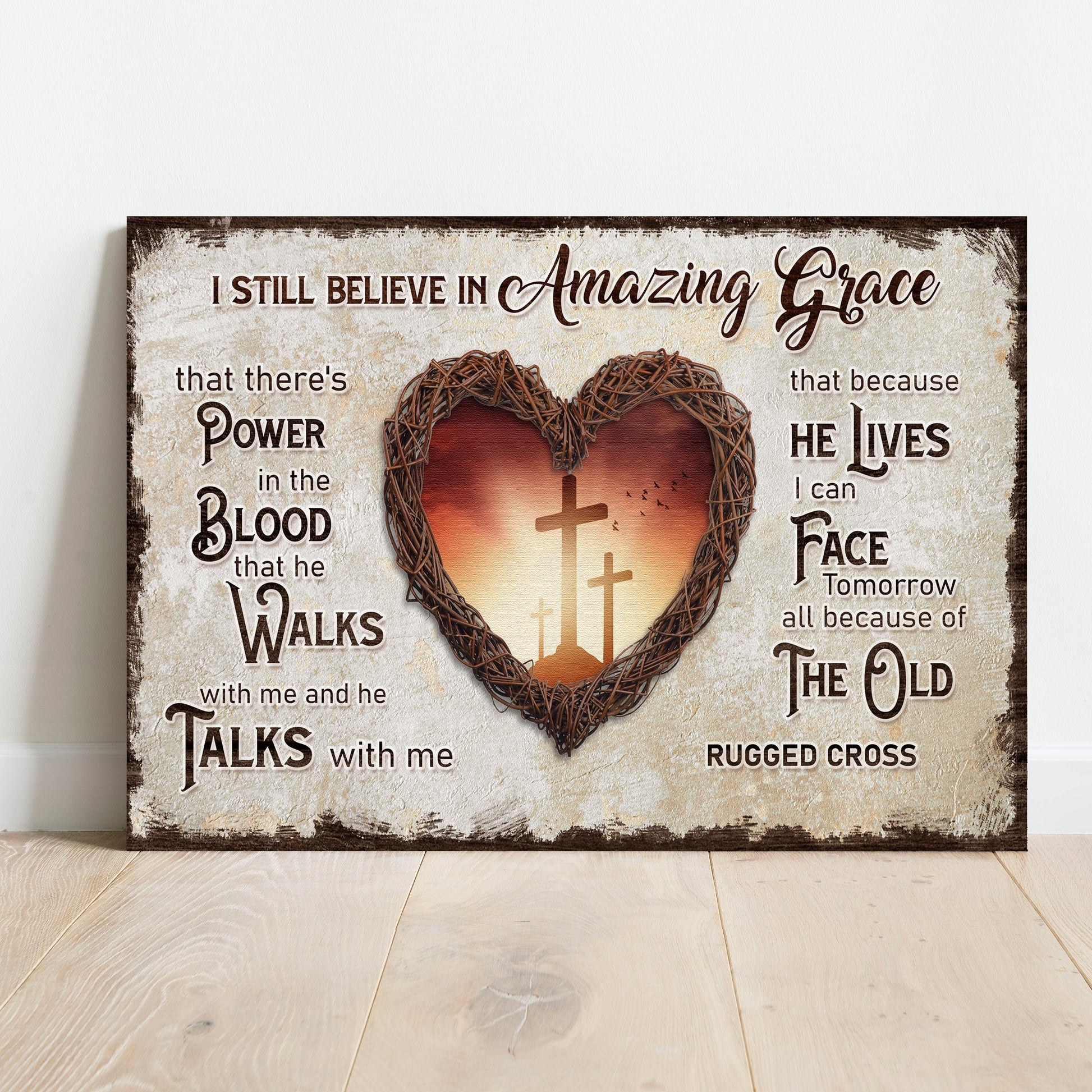 I Still Believe In Amazing Grace faith canvas sign with rustic lettering