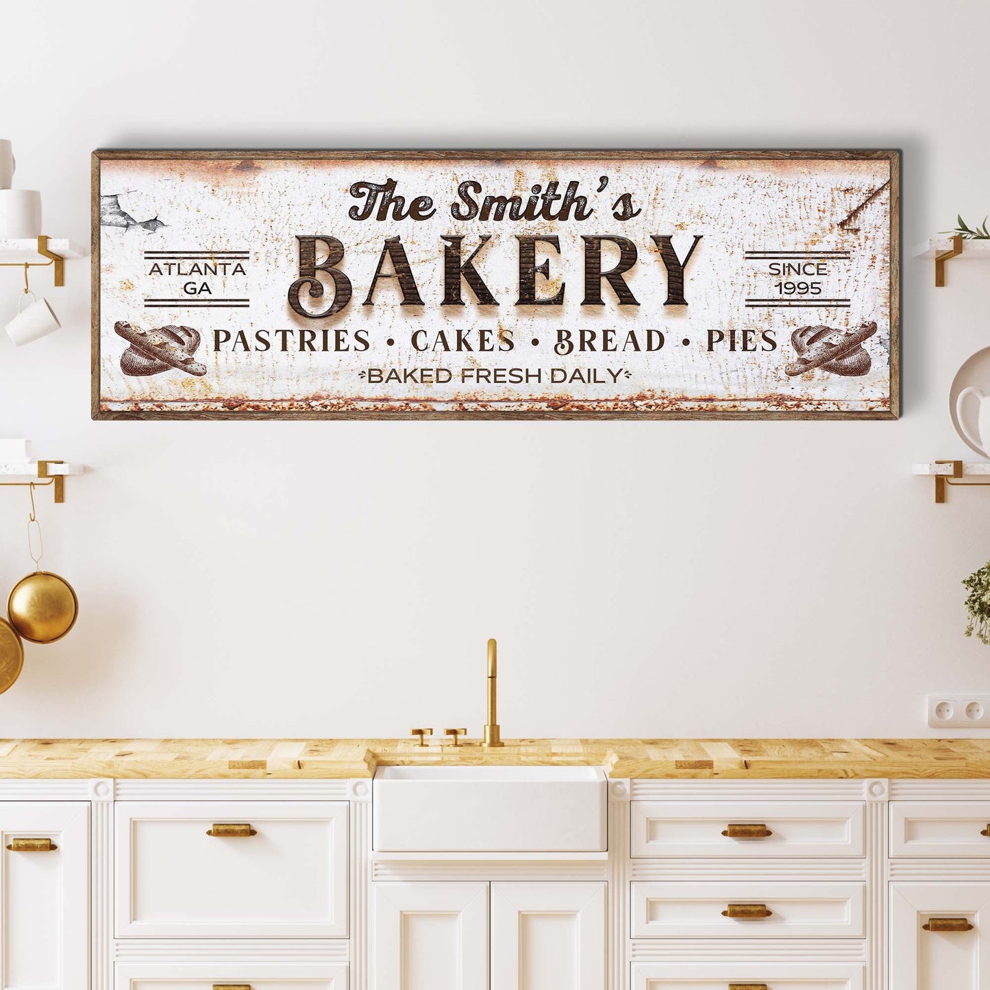 Personalized bakery rustic word-art kitchen canvas sign ready to hang
