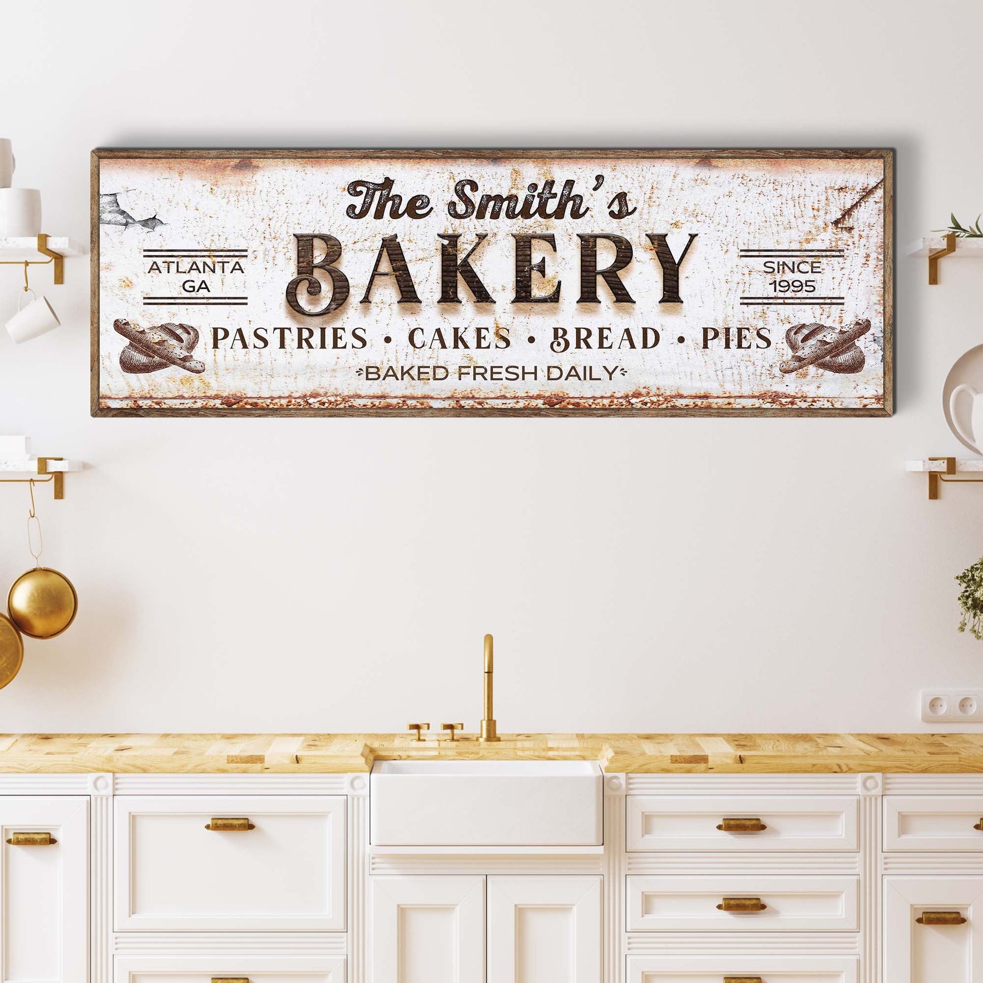 Personalized bakery rustic word-art kitchen canvas sign ready to hang