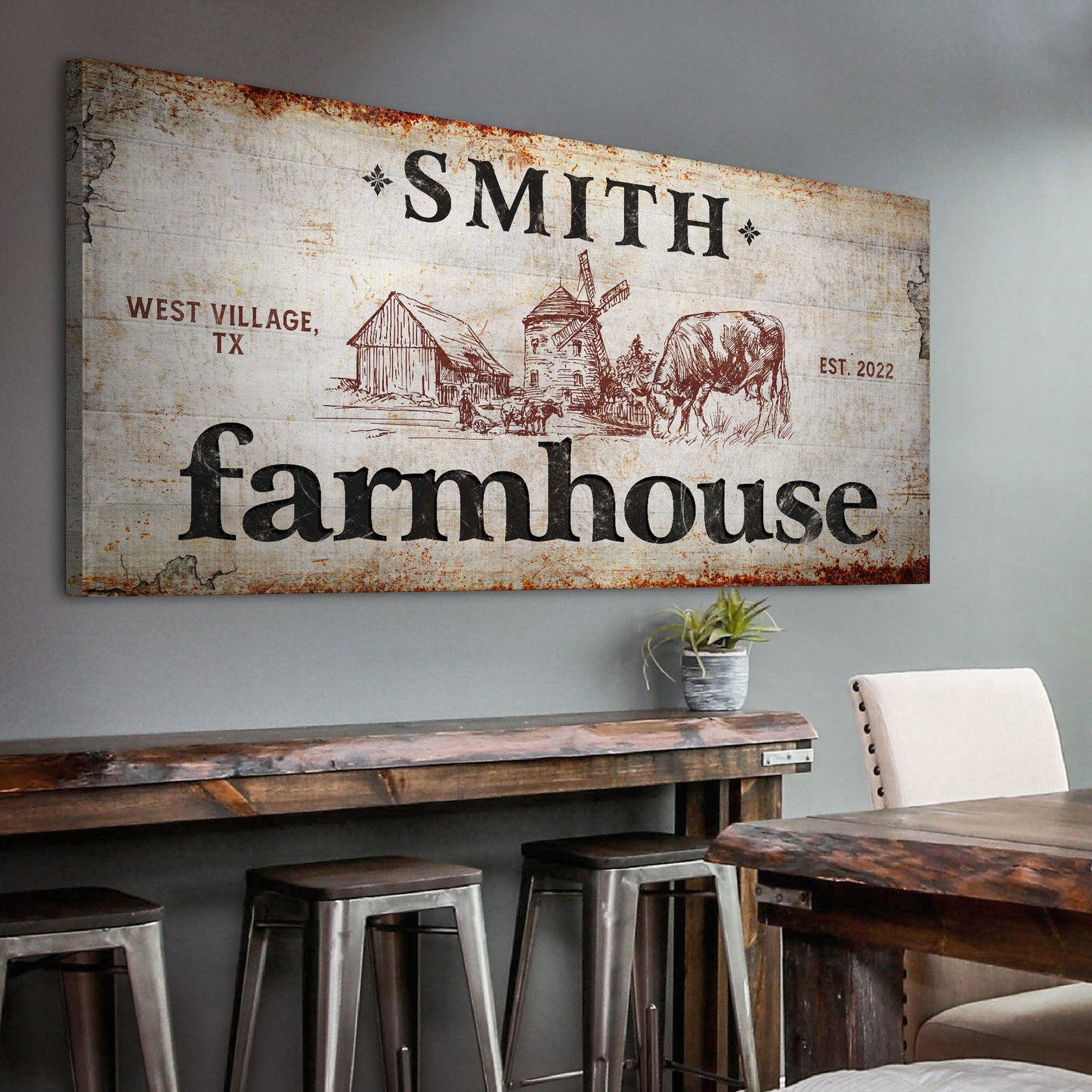 Personalized family farmhouse canvas sign with family name and date