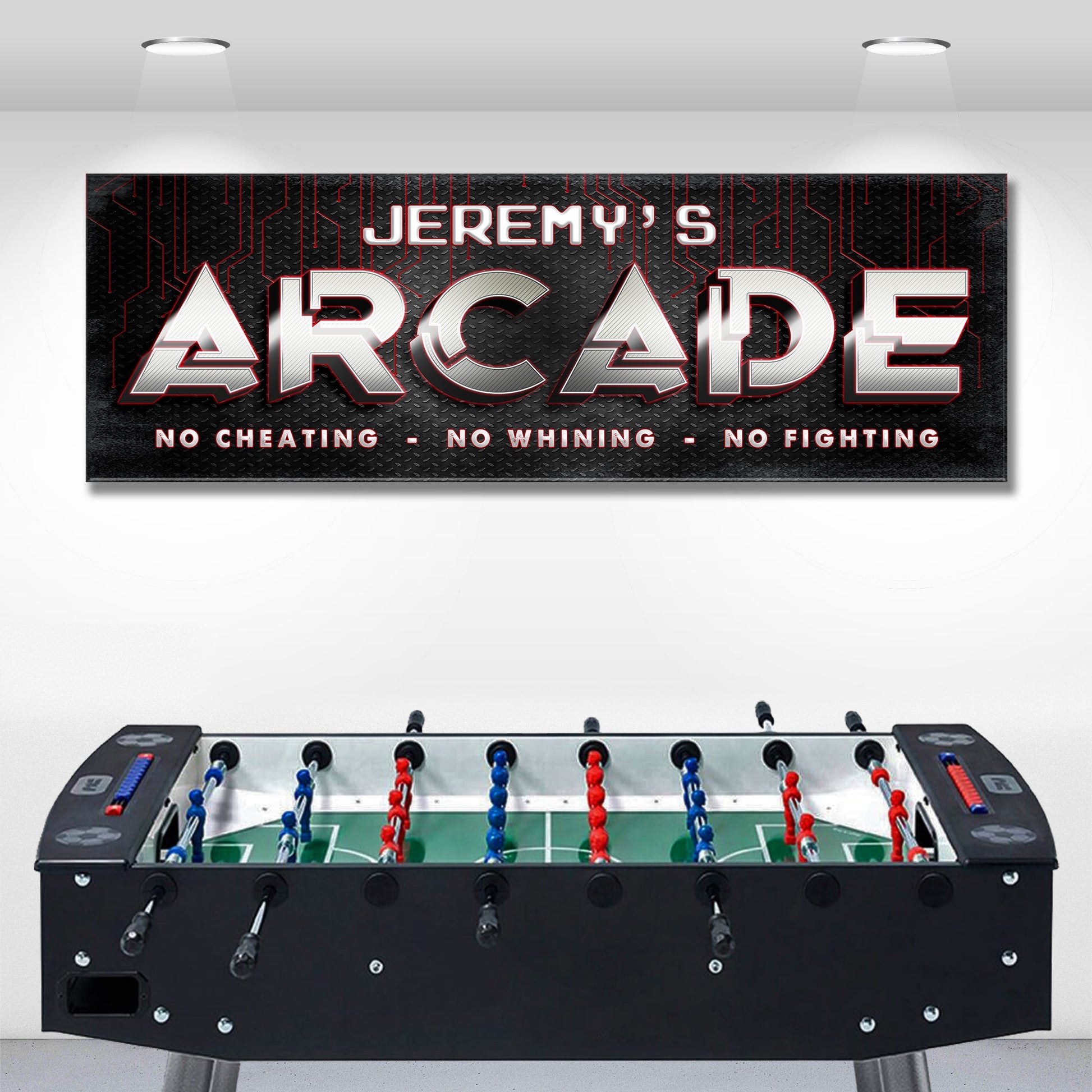 Personalized family arcade canvas sign with marquee style name, ready to hang