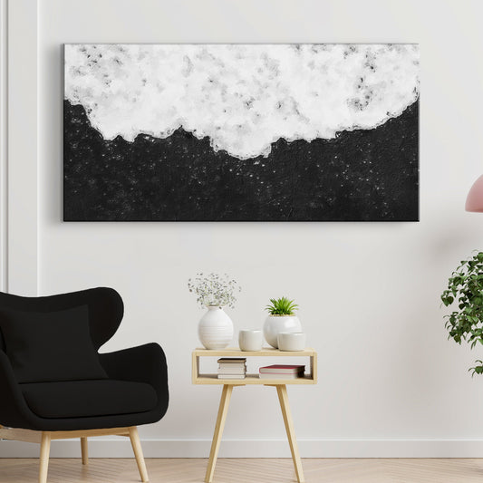 Black and white abstract painting canvas wall art with bold modern brushstrokes