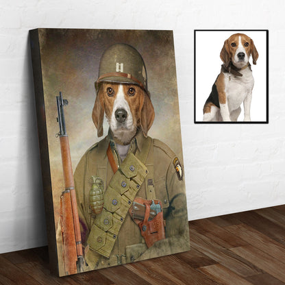 Personalized beagle military dog pet portrait canvas sign