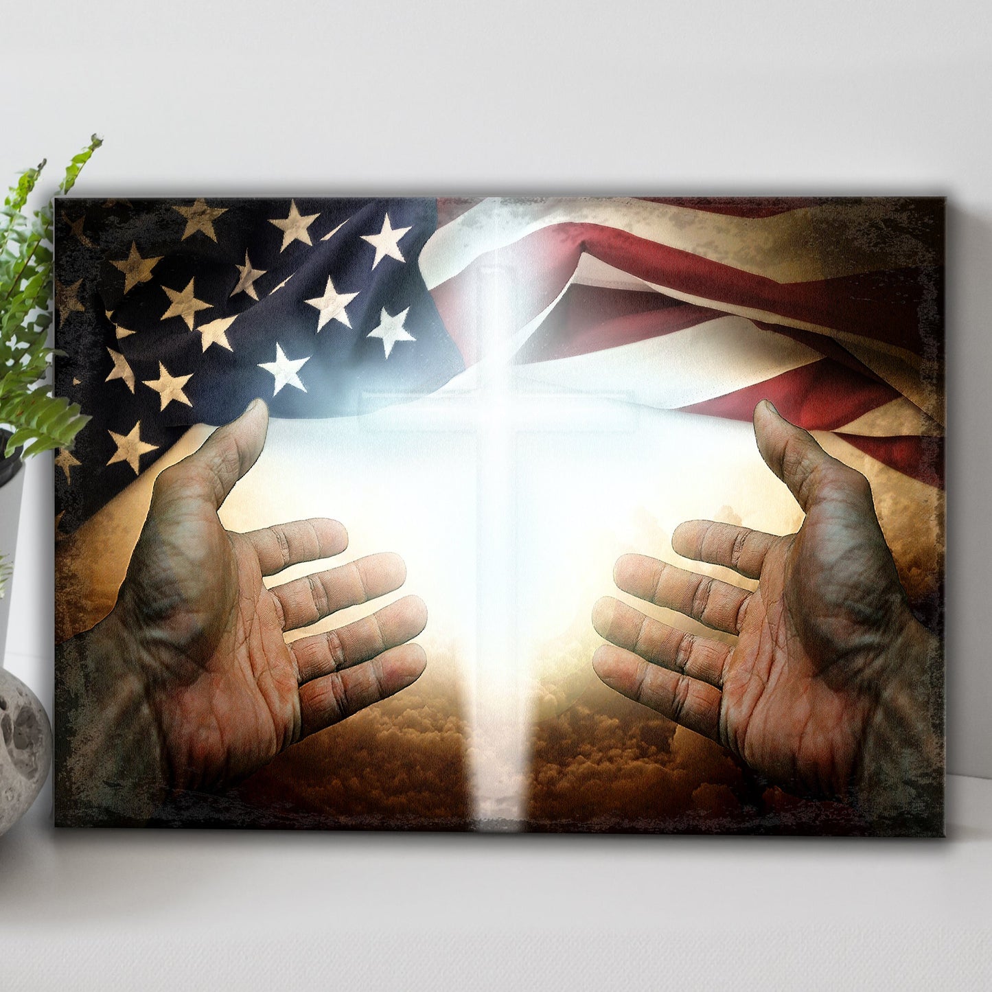 American Faith patriotic rustic word-art canvas wall art