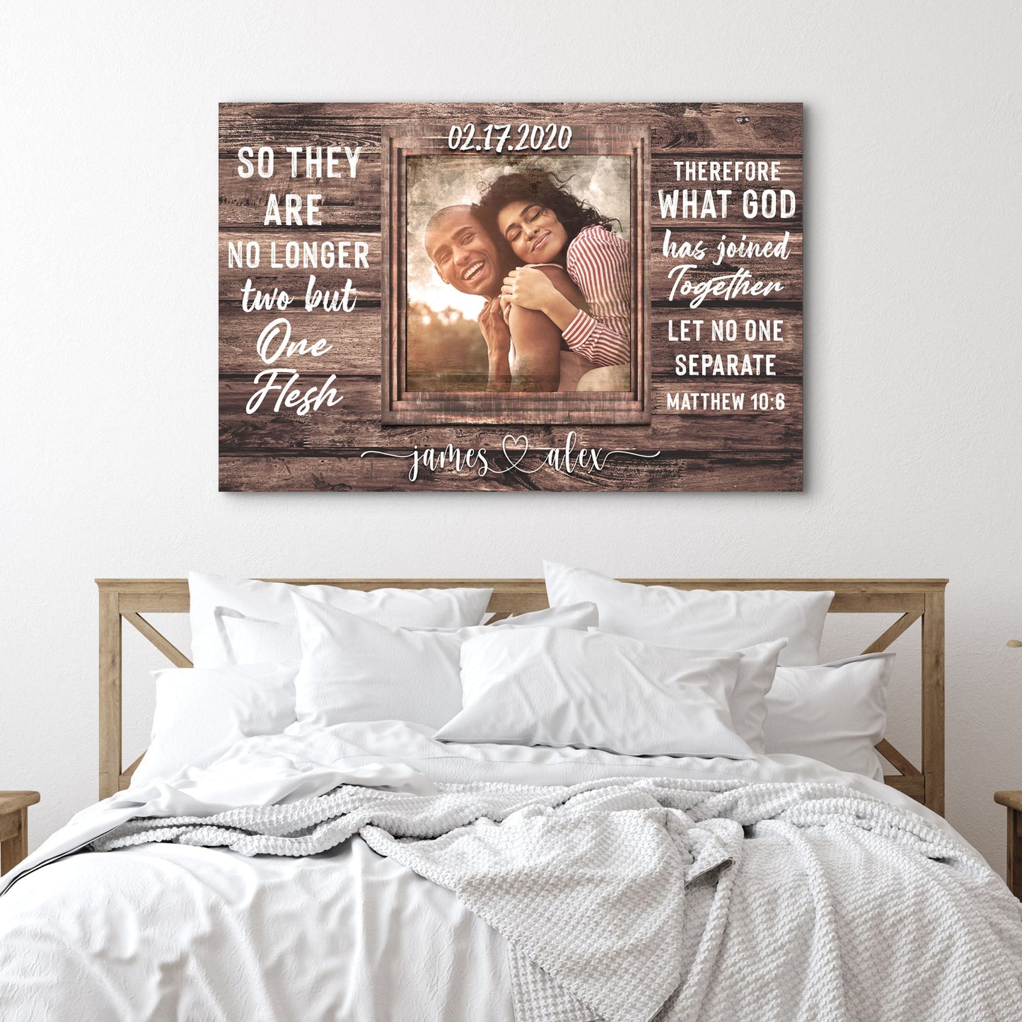 Matthew 19:6 What God Has Joined Together rustic faith canvas sign