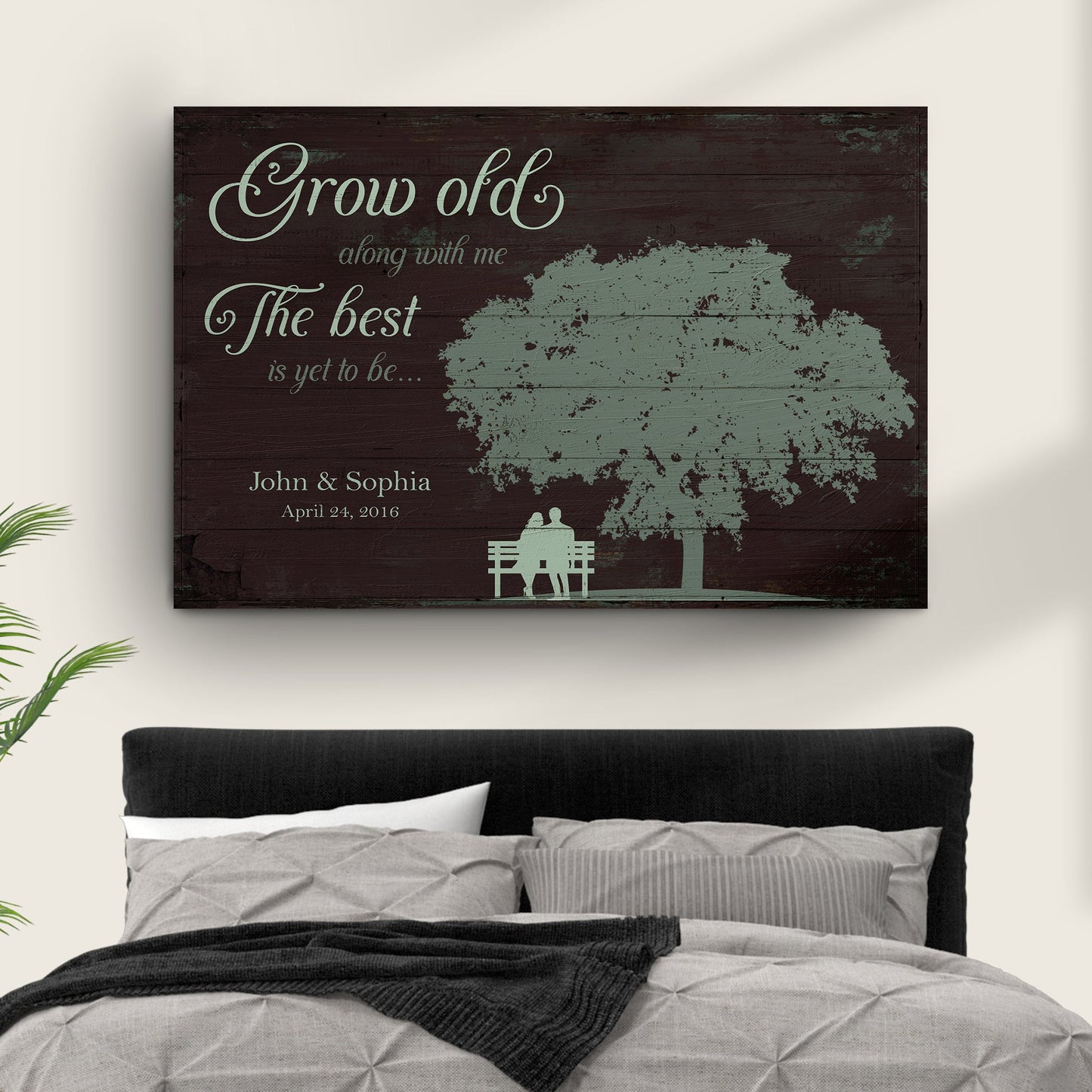Grow old along with me personalized couple canvas sign in rustic word-art style