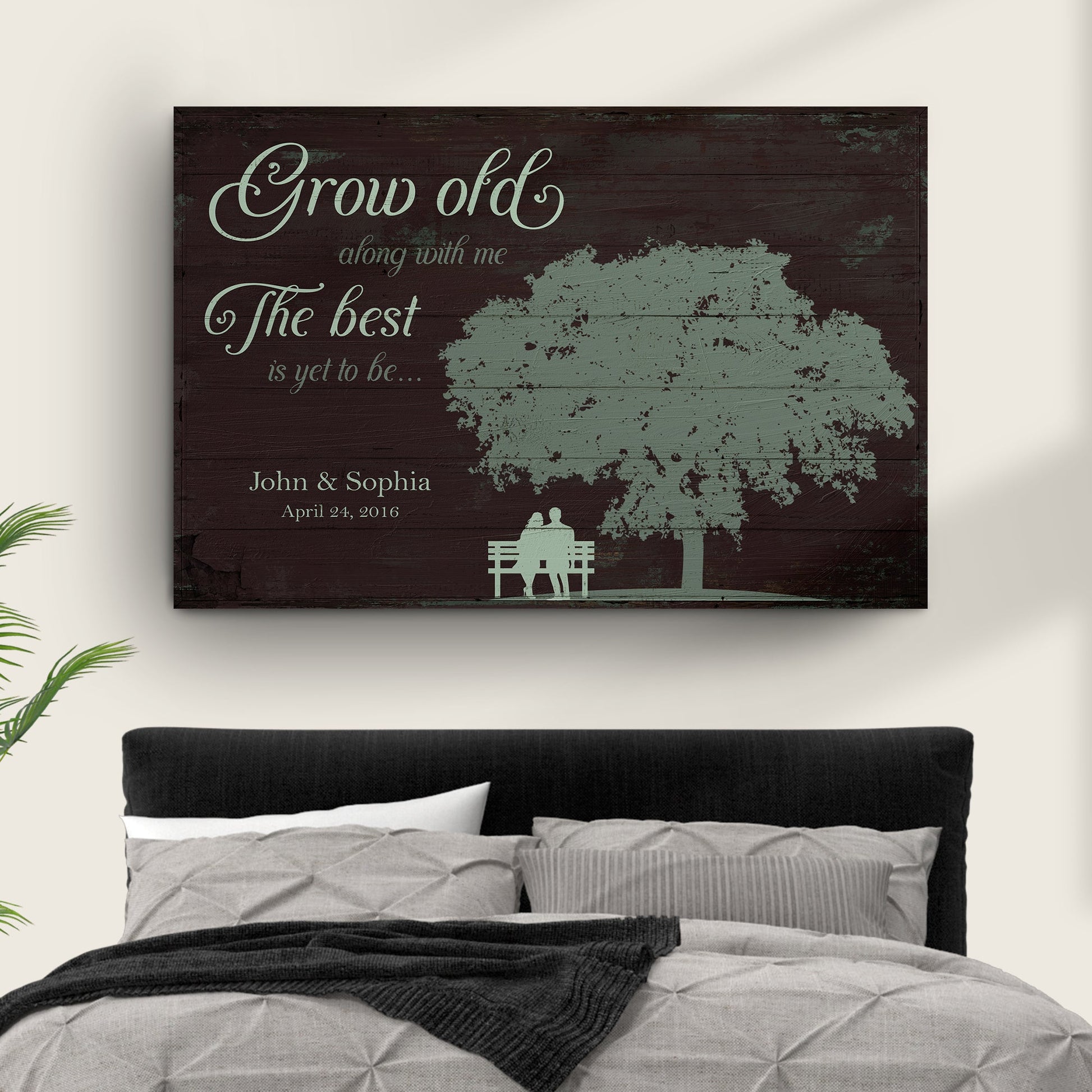 Grow old along with me personalized couple canvas sign in rustic word-art style