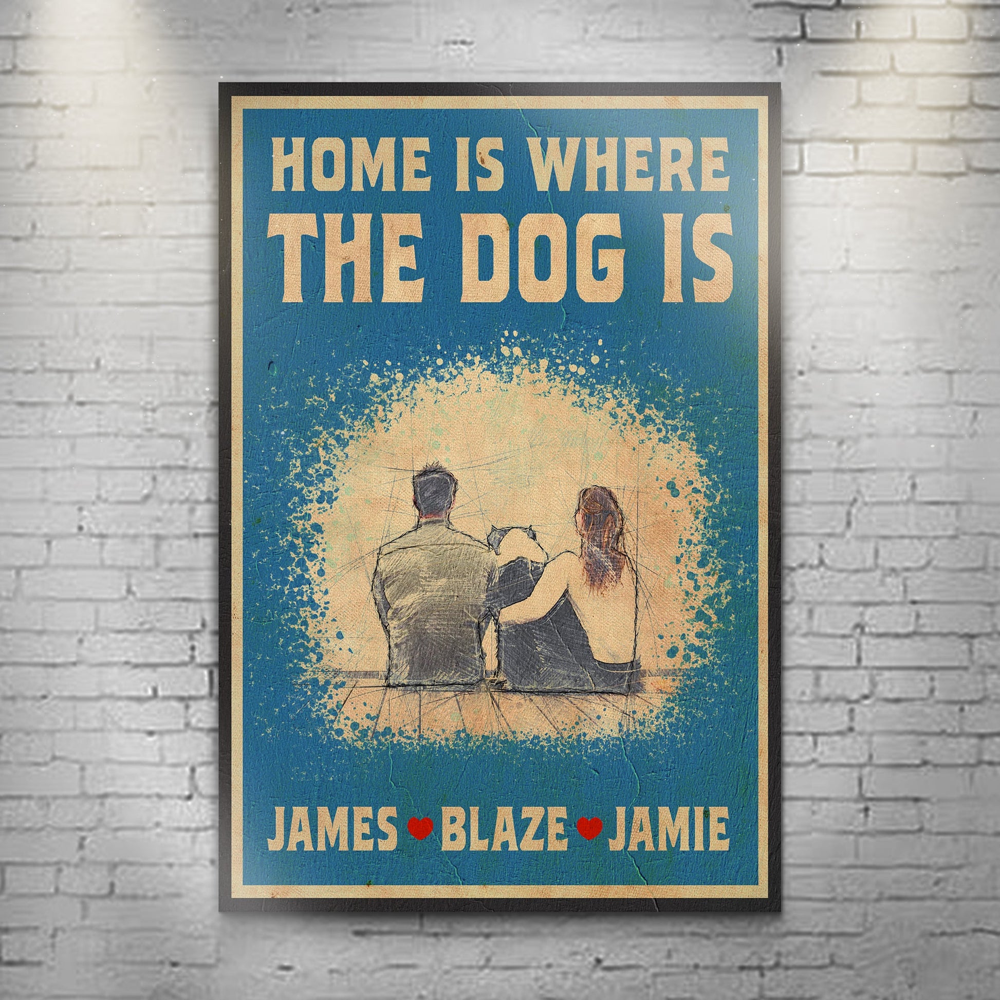 Personalized Home Is Where The Dog Is rustic canvas sign