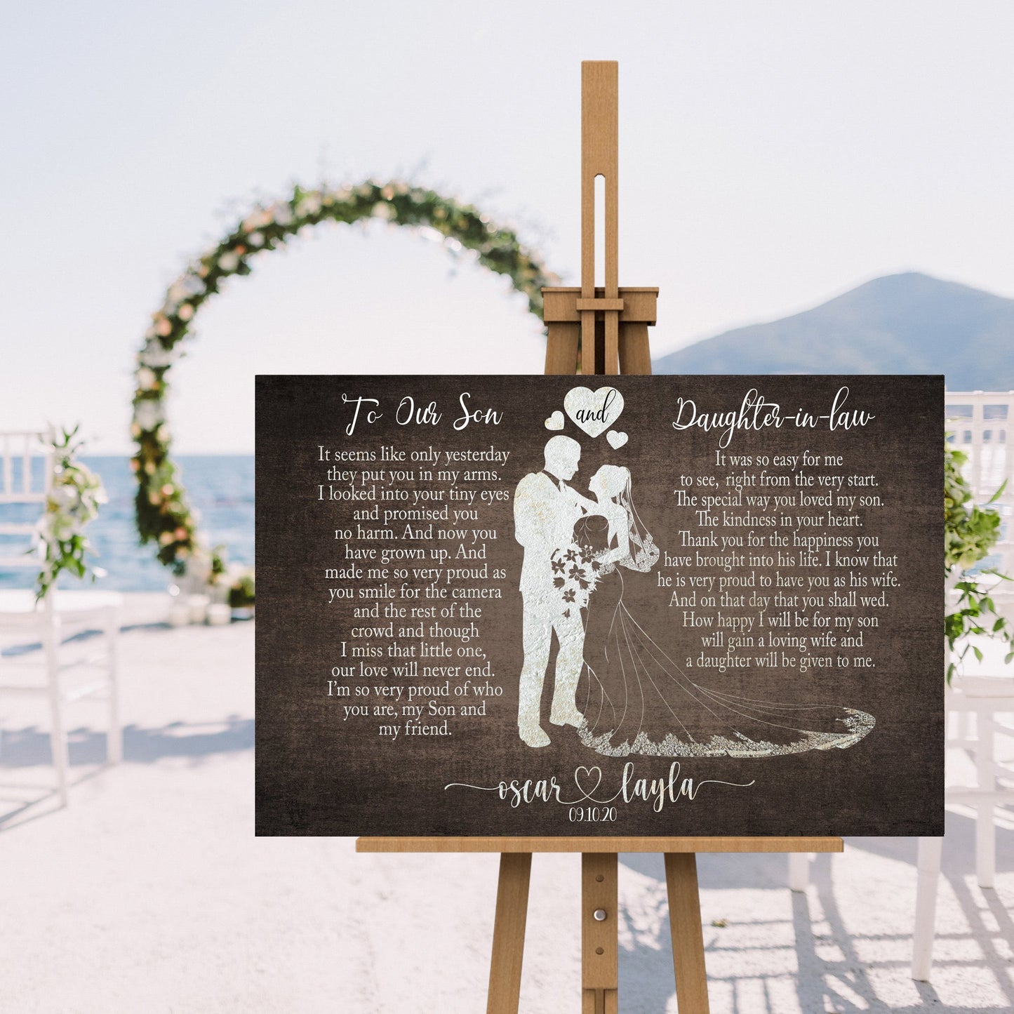 To My Son And Daughter In Law personalized wedding canvas sign