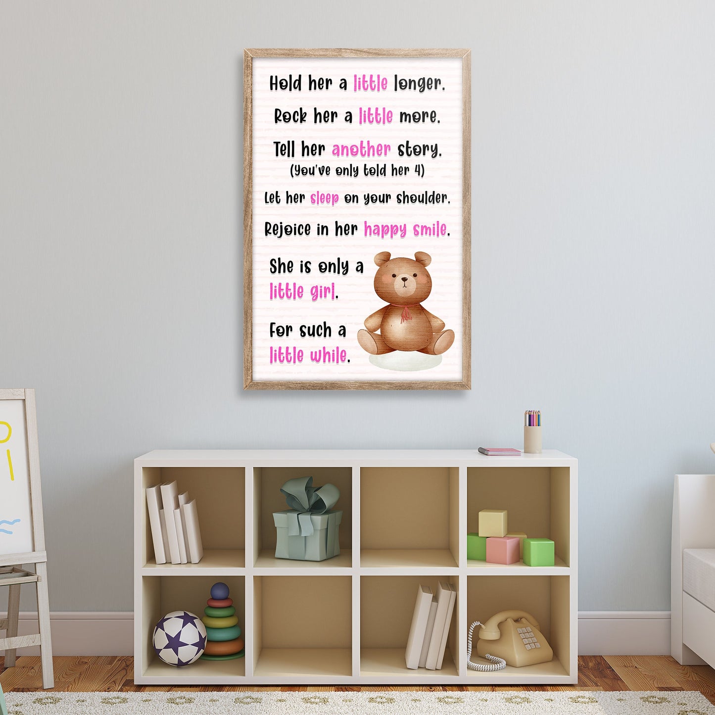 Hold Her A Little Longer personalized nursery canvas sign