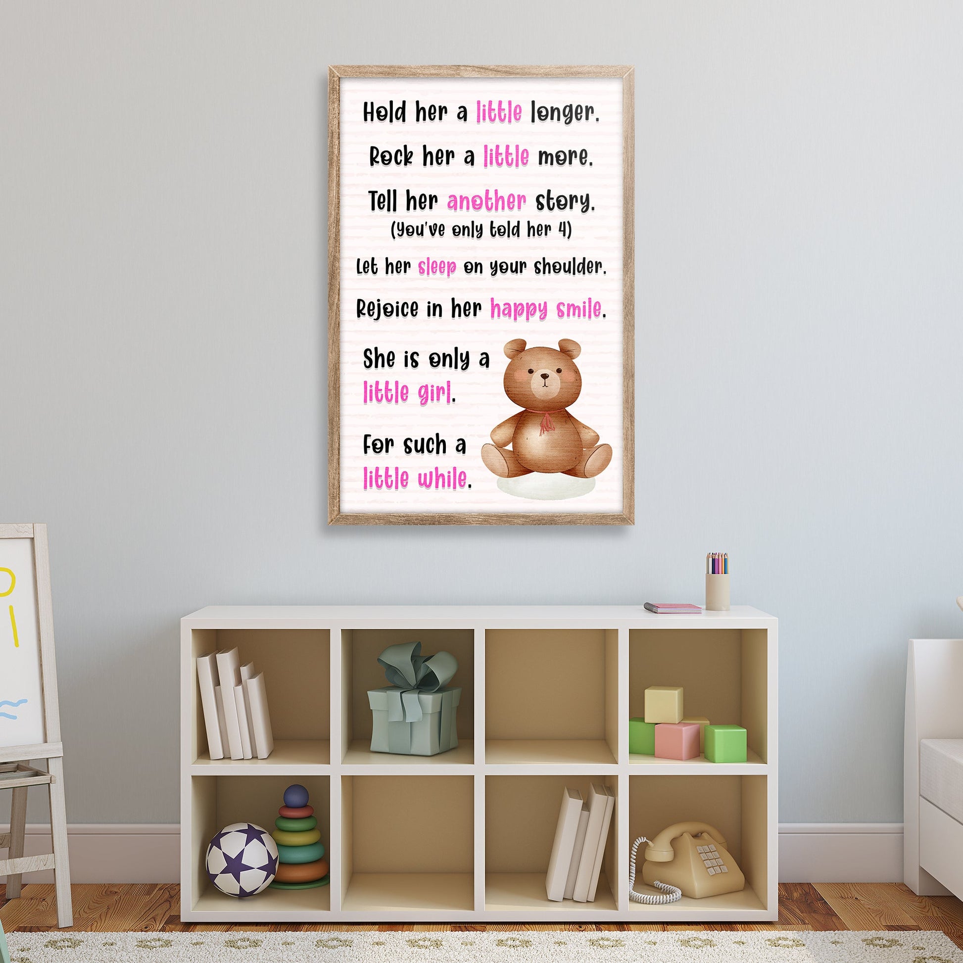 Hold Her A Little Longer personalized nursery canvas sign