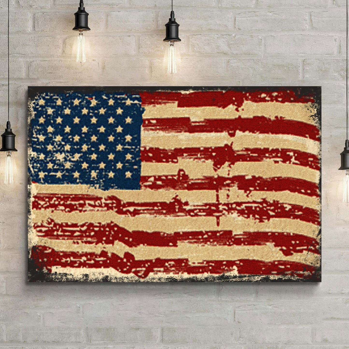Vintage American flag patriotic rustic word-art canvas wall art