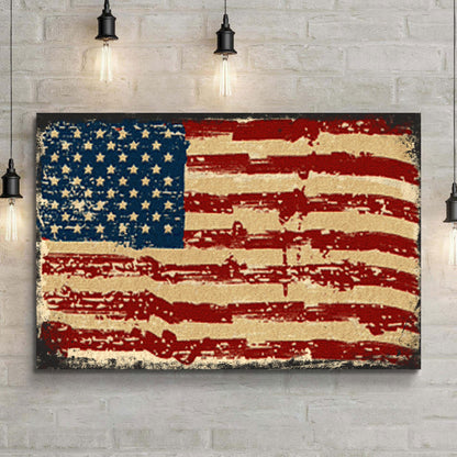 Vintage American flag patriotic rustic word-art canvas wall art