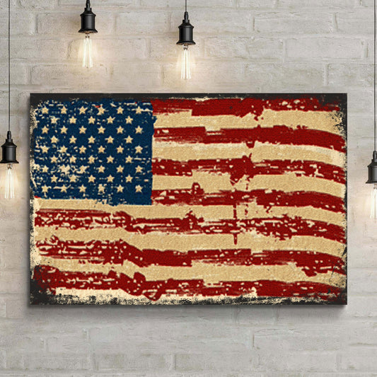 Vintage American flag patriotic rustic word-art canvas wall art