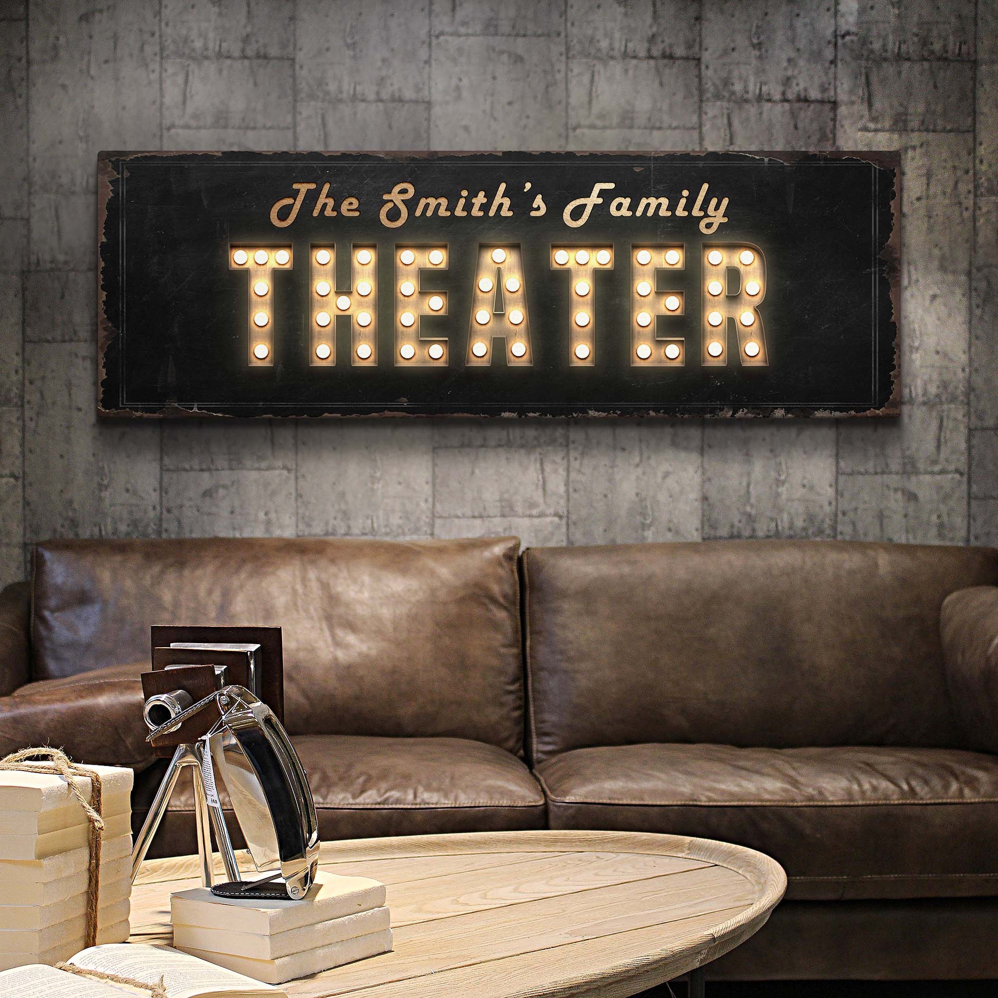 Personalized home theater rustic word-art marquee canvas sign ready to hang