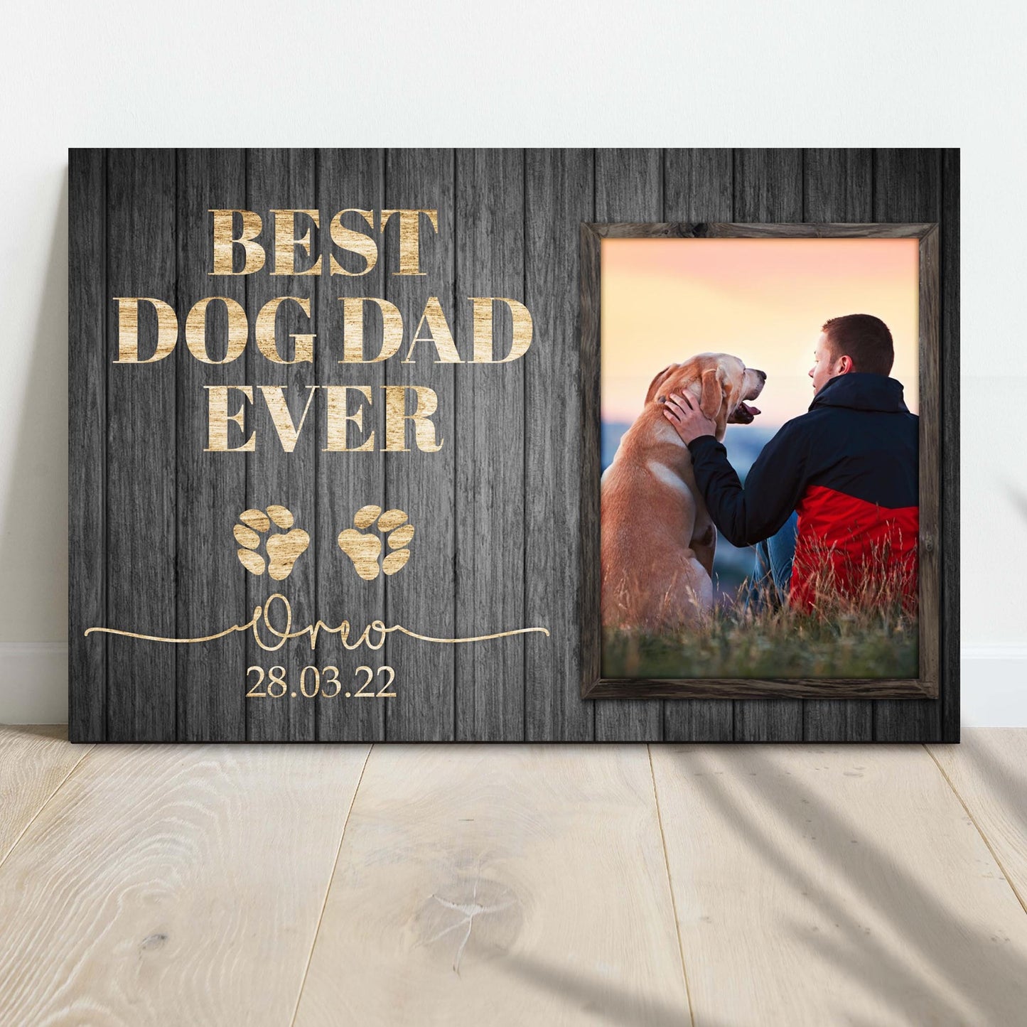 Personalized Best Dog Dad Ever canvas sign with pet name