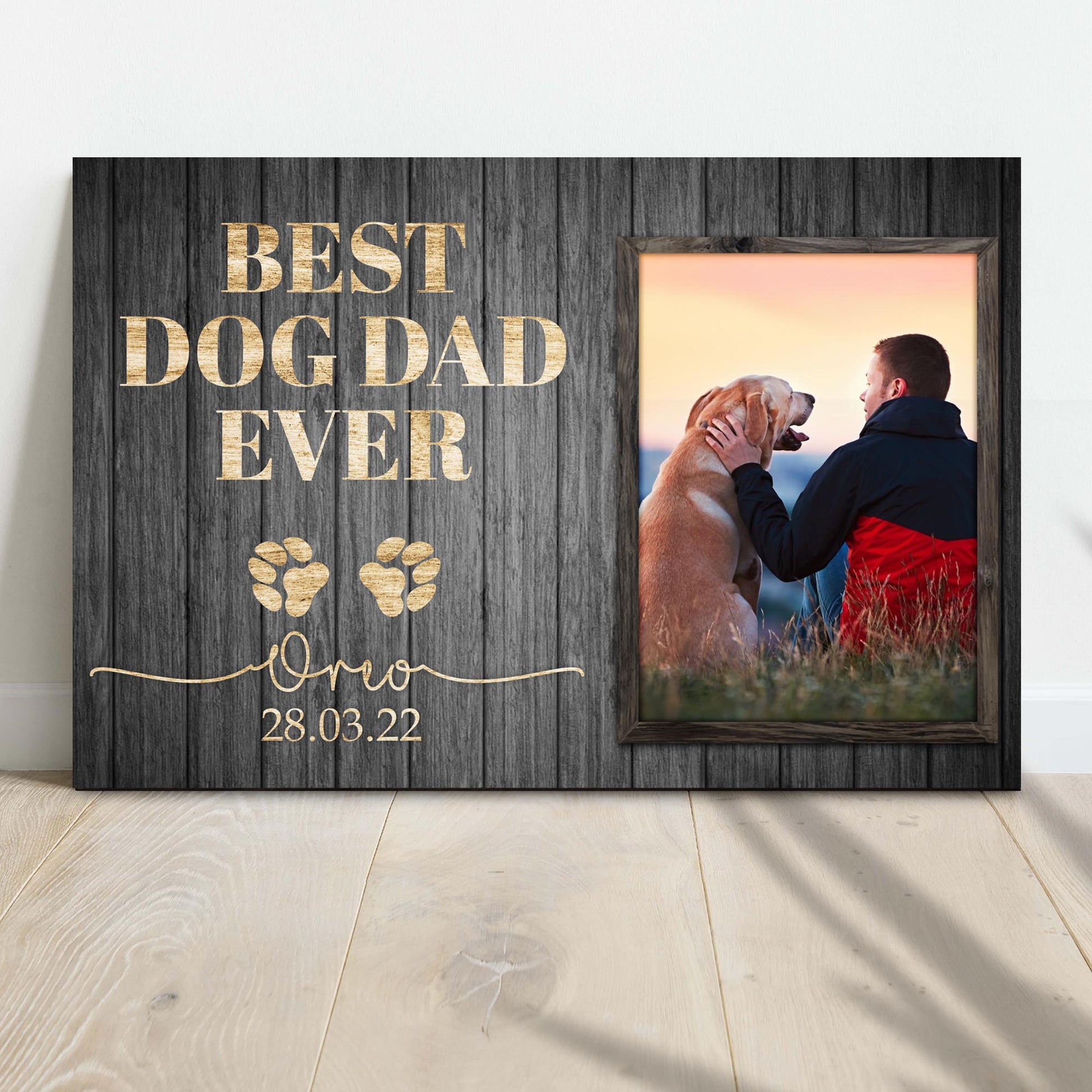 Personalized Best Dog Dad Ever canvas sign with pet name