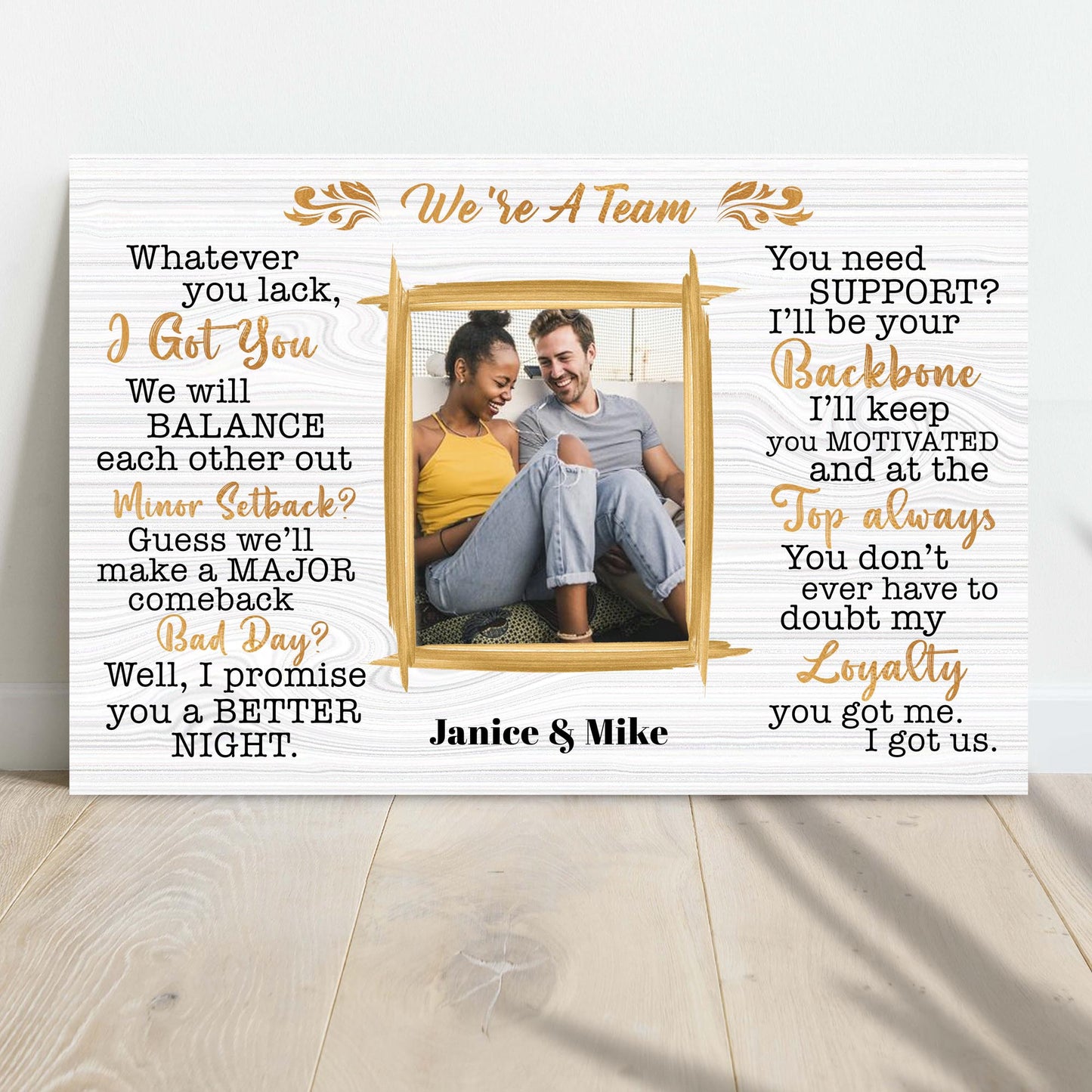 We're A Team couple rustic word-art canvas sign
