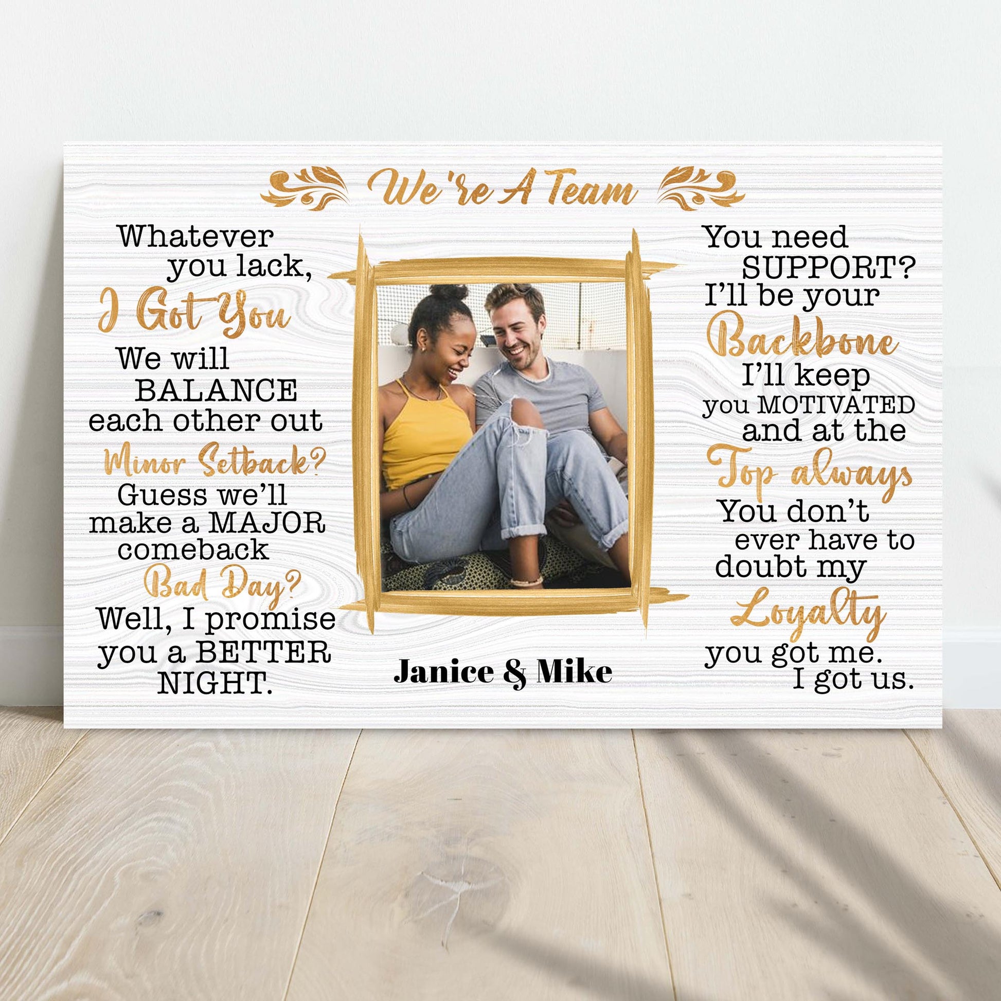 We're A Team couple rustic word-art canvas sign