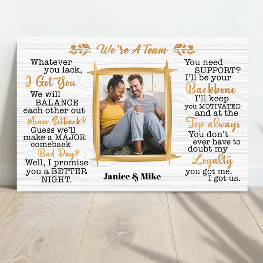 We're A Team couple rustic word-art canvas sign