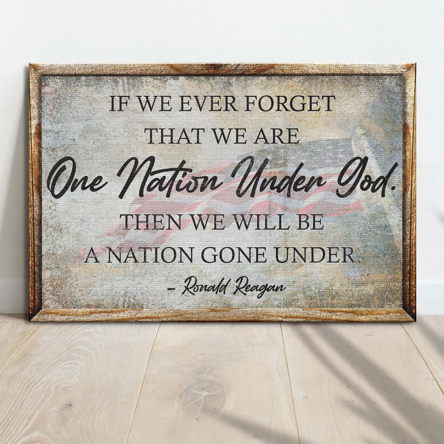 One Nation Under God Ronald Reagan patriotic word-art canvas sign